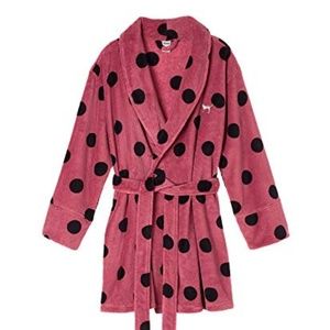 VS PINK Pink Mauve and Black Polka Dot Bath Robe